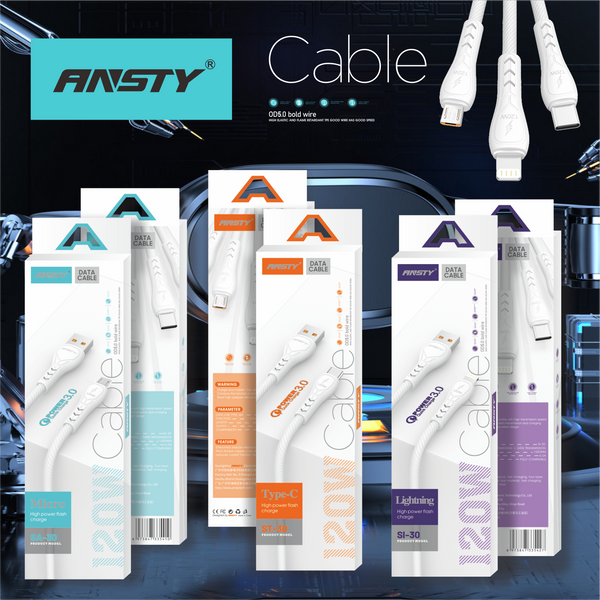 Кабель ANSTY SA-30 Nylon Micro USB 18W 1M Белый 61266 фото