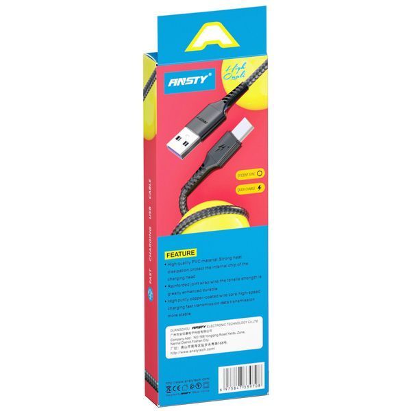 Кабель ANSTY S-052-T Type-C 3.1A 1M Nylon Чорний 70677 фото