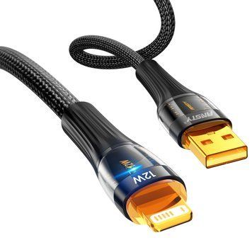 Кабель ANSTY S-053-I Lightning 12W 1M Nylon LED Чорний 14863 фото