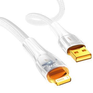 Кабель ANSTY S-053-I Lightning 12W 1M Nylon LED Білий 65565 фото