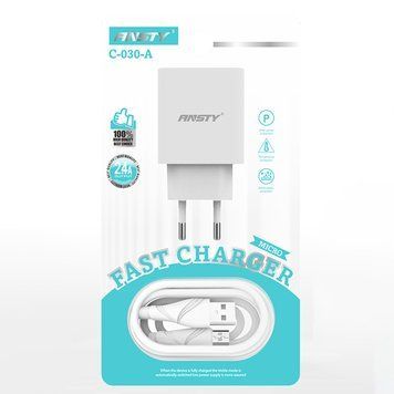 Сетевой зарядный аппарат ANSTY C-030-A with Micro USB cable 2.4A 1 USB Белый 60927 фото
