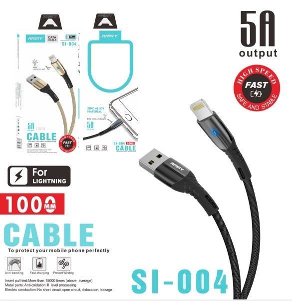 Кабель ANSTY SI-004 Lightning Fabric LED 5A 1M Black 70530 фото