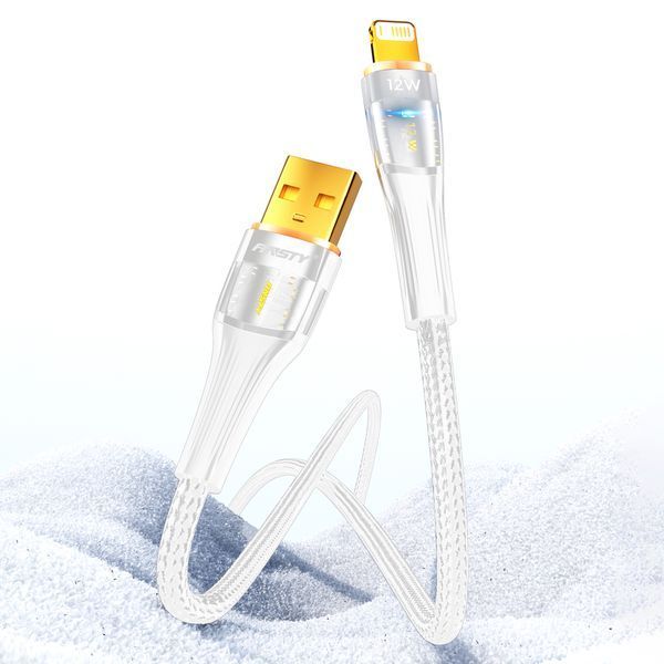 Кабель ANSTY S-053-I Lightning 12W 1M Nylon LED Білий 65565 фото