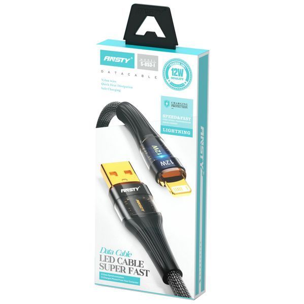 Кабель ANSTY S-053-I Lightning 12W 1M Nylon LED Білий 65565 фото
