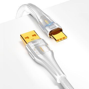 Кабель ANSTY S-053-T Type-C 100W 1M Nylon LED Білий 61747 фото