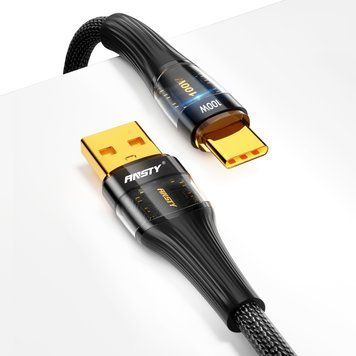 Кабель ANSTY S-053-T Type-C 100W 1M Nylon LED Чорний 26721 фото