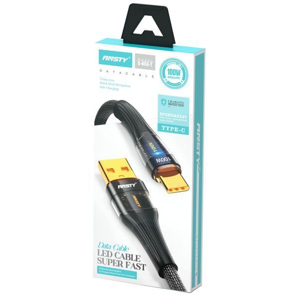 Кабель ANSTY S-053-T Type-C 100W 1M Nylon LED Черный 26721 фото