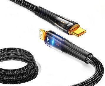 Кабель ANSTY S-053-PI Type-C to Lightning 27W 1M Nylon LED Чорний 94159 фото