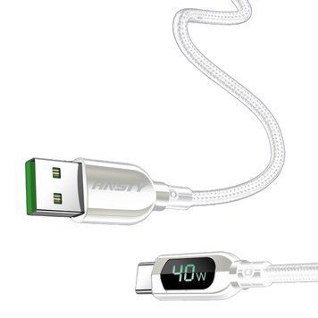 Кабель ANSTY S-026 Type-C Nylon LED Display 40W 1M Білий 92480 фото