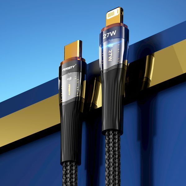 Кабель ANSTY S-053-PI Type-C to Lightning 27W 1M Nylon LED Чорний 94159 фото