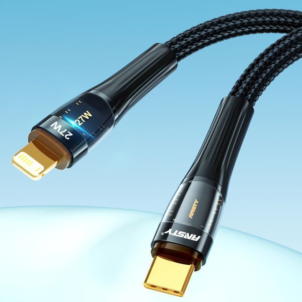 Кабель ANSTY S-053-PI Type-C to Lightning 27W 1M Nylon LED Чорний 94159 фото