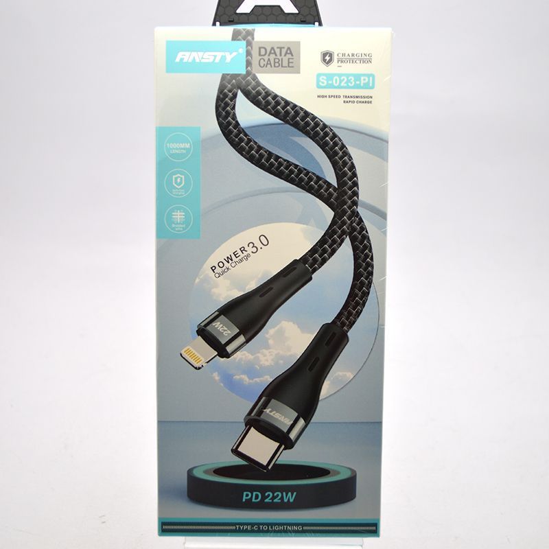 Кабель ANSTY S-023-PI Zinc Alloy Nylon Type-C to Lightning 5A 1M Black 63898 фото