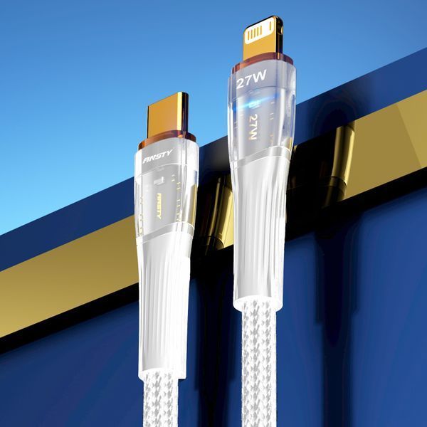Кабель ANSTY S-053-PI Type-C to Lightning 27W 1M Nylon LED Білий 92096 фото