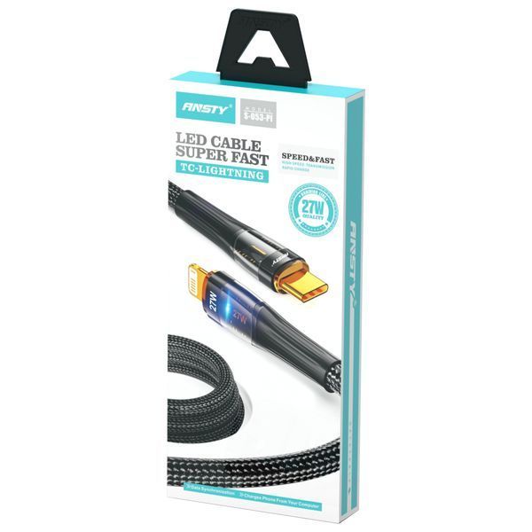 Кабель ANSTY S-053-PI Type-C to Lightning 27W 1M Nylon LED Білий 92096 фото