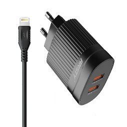 Сетевое зарядное устройство ANSTY C-015-I with Lightning cable 2USB 2.4A Черный 81286 фото