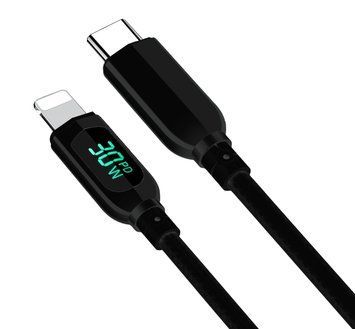 Кабель ANSTY S-028 Type-C to Lightning Nylon LED Display 30W 1M Чорний 62512 фото