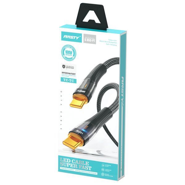 Кабель ANSTY S-053-PT Type-C to Type-C 100W 1M Nylon LED Білий 45608 фото