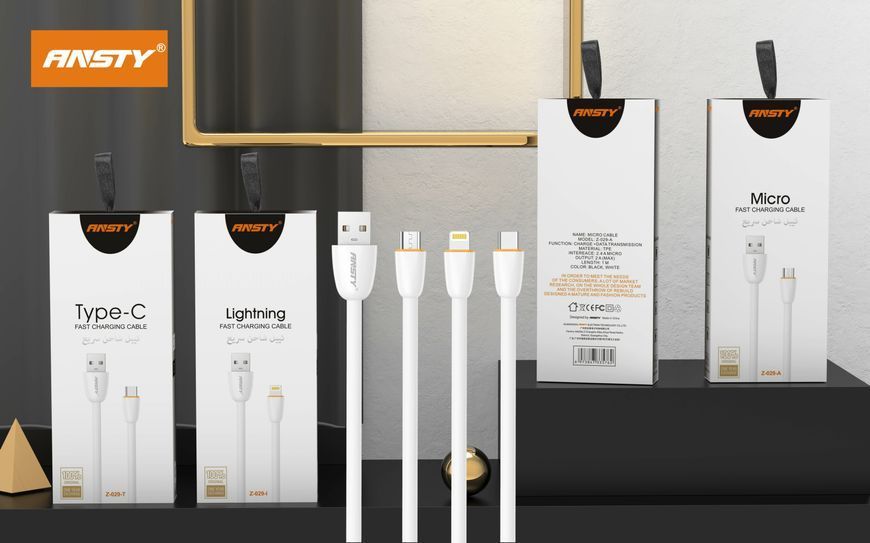 Кабель ANSTY Z-029-A Micro USB 2.4A 1M Білий 90688 фото