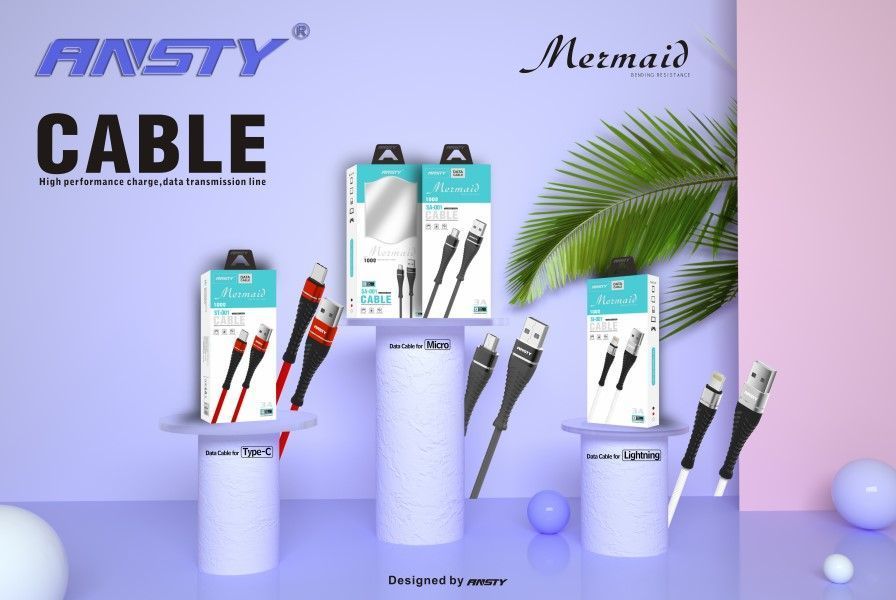 Кабель ANSTY ST-001 Type-C Nylon 3A 1M White 65822 фото
