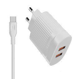 Сетевое зарядное устройство ANSTY C-015-T with Type-C cable 2USB 2.4A Белый 31188 фото