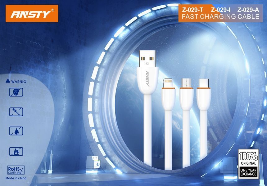 Кабель ANSTY Z-029-I Lightning 2.4A 1M Черный 58973 фото