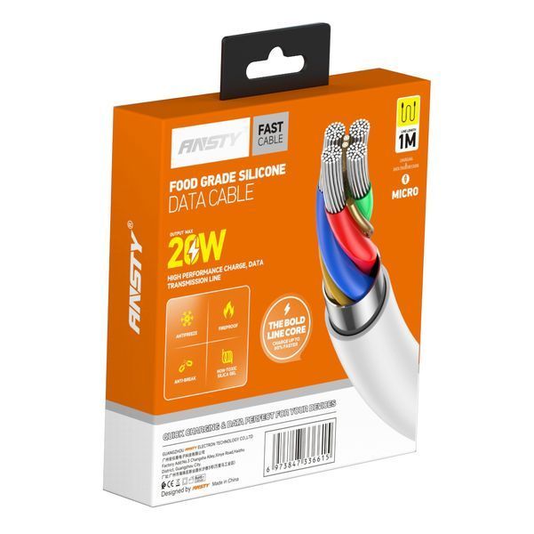 Кабель ANSTY S-039-A Micro USB Silicone 5A 1M Білий 94531 фото