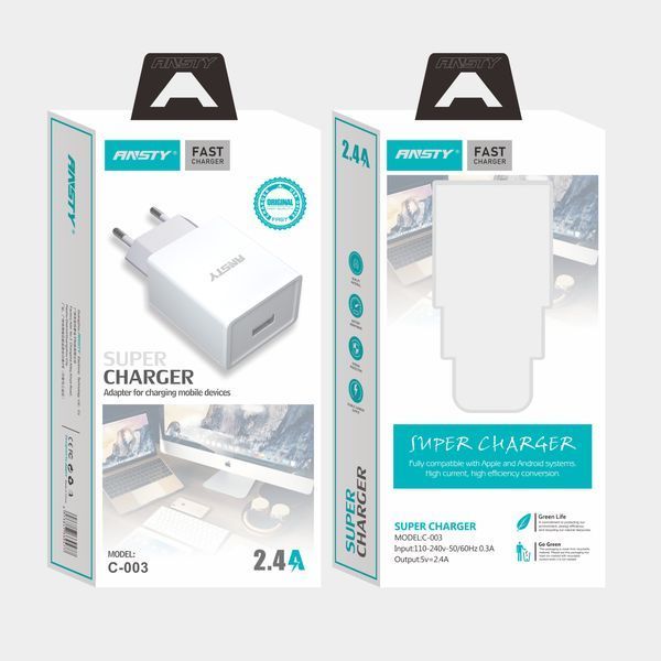 Сетевое зарядное устройство для ANSTY C-003 2.4A 1 USB Белый 72526 фото