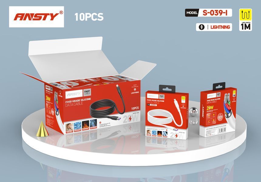 Кабель ANSTY S-039-I Lightning Silicone 5A 1M Білий 71914 фото