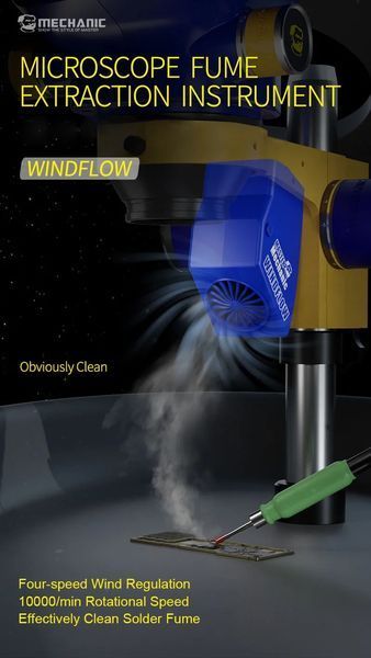 Вытяжка дыма Mechanic WindFlow для микроскопа (5V, 3A, Type-C) Blue 26473 фото