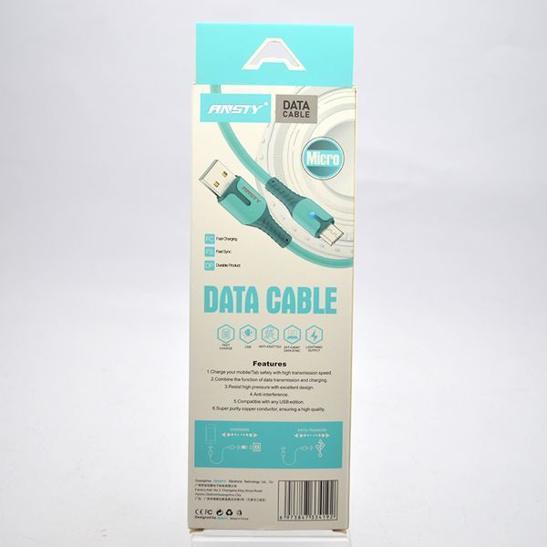 Кабель ANSTY Z-027-A LED Micro USB 3.1A 1M Blue 50032 фото