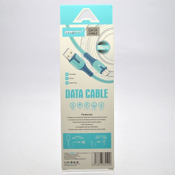 Кабель ANSTY Z-027-A LED Micro USB 3.1A 1M Green 77194 фото