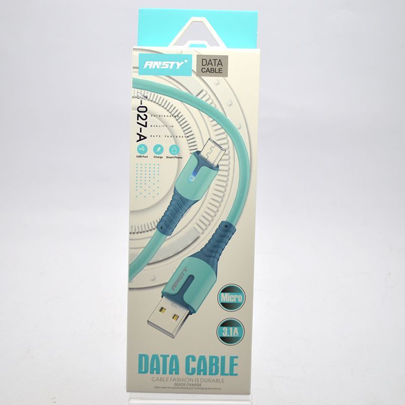 Кабель ANSTY Z-027-A LED Micro USB 3.1A 1M Green 77194 фото