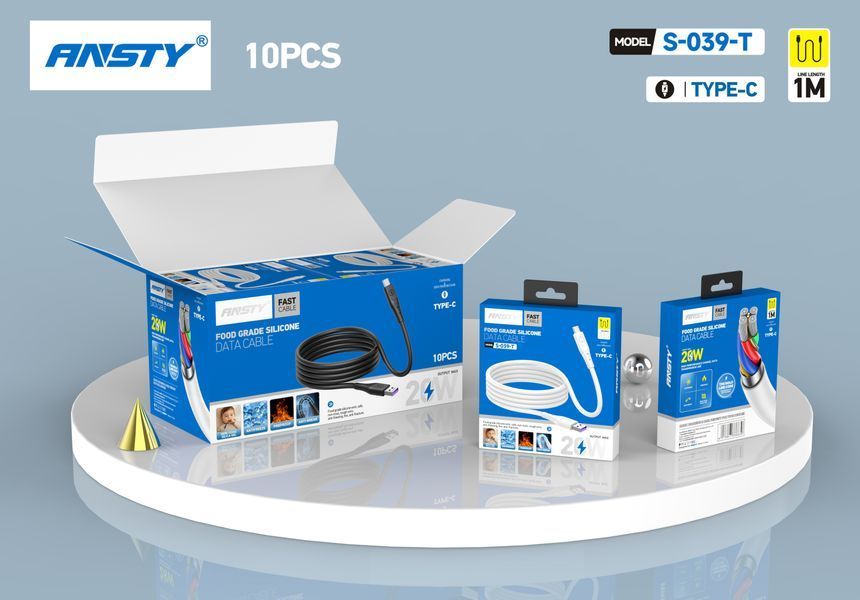 Кабель ANSTY S-039-T Type-C Silicone 5A 1M Білий 44256 фото