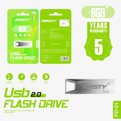 Флеш-драйв ANSTY FD-01 8GB USB 2.0 Silver 29030 фото