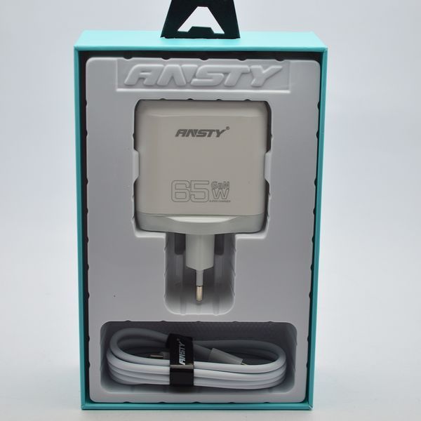 Сетевое зарядное устройство ANSTY GN-02-PT GaN 65W (1 Type-C / 2 USB) White 44204 фото