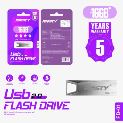 Флеш-драйв ANSTY FD-01 16GB USB 2.0 Silver 45604 фото