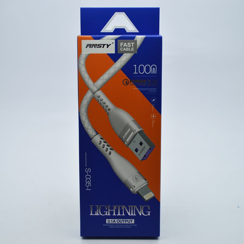 Кабель ANSTY S-035-I Zinc Alloy Lightning 3.1A 1M White 78554 фото