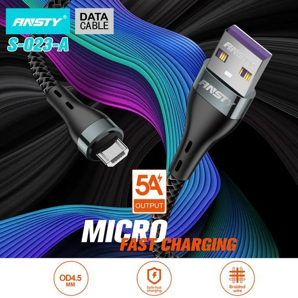 Кабель ANSTY S-023-A Zinc Alloy Nylon Micro USB 5A 1M Grey 89907 фото