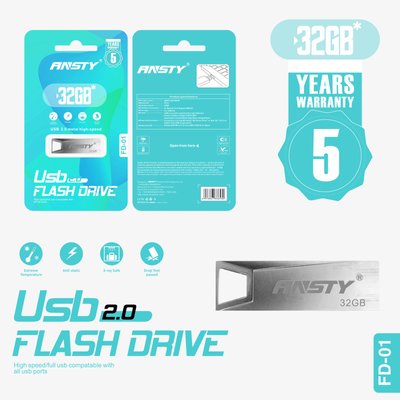 Флеш-драйв ANSTY FD-01 32GB USB 2.0 Silver 78346 фото