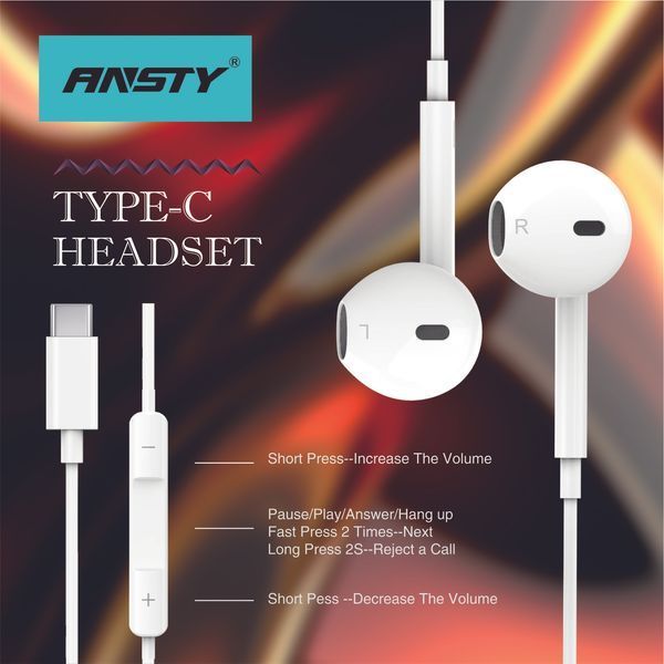 Гарнитура проводная ANSTY E-011 EarPods Type-C (Белый) 74562 фото