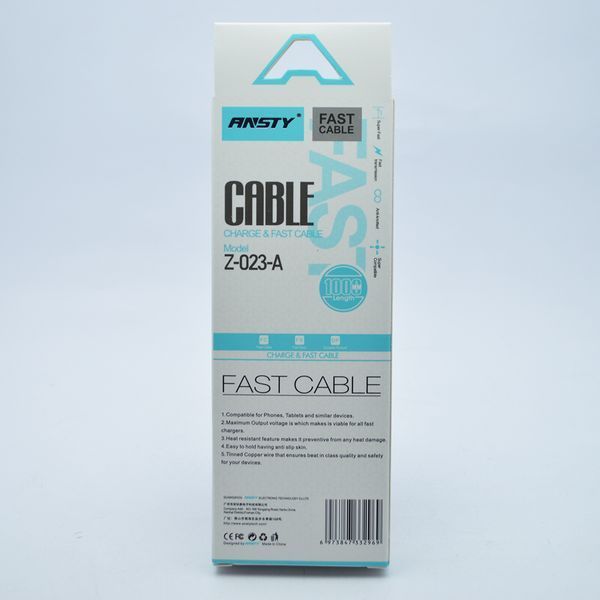 Кабель ANSTY Z-023-A Micro USB 1.2A 1M White 77828 фото