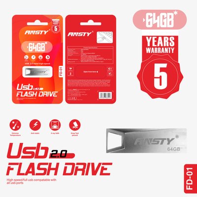 Флеш-драйв ANSTY FD-01 64GB USB 2.0 Silver 41649 фото