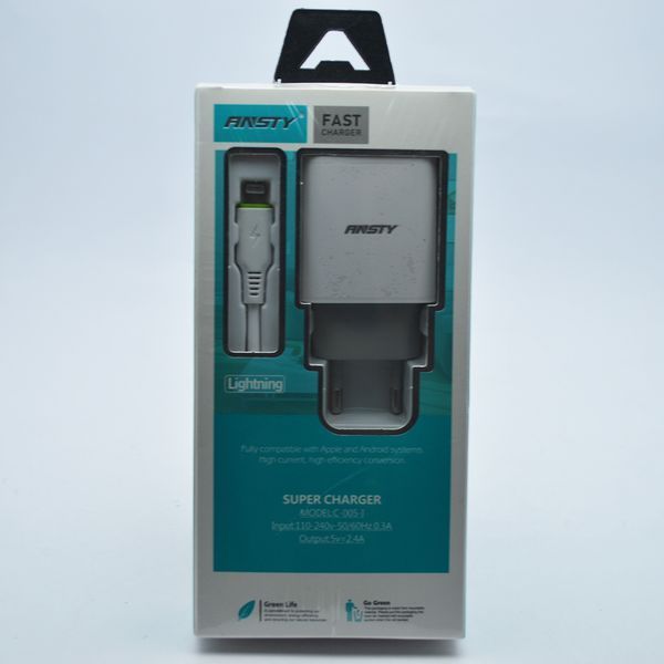 Сетевое зарядное устройство ANSTY C-005-I с Lightning кабелем 1USB 2.4A White 65544 фото