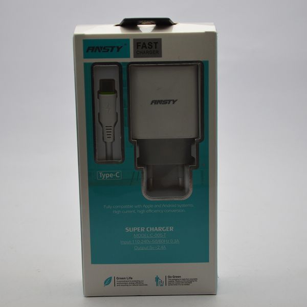 Сетевое зарядное устройство ANSTY C-005-T с Type-C кабелем 1USB 2.4A White 76696 фото