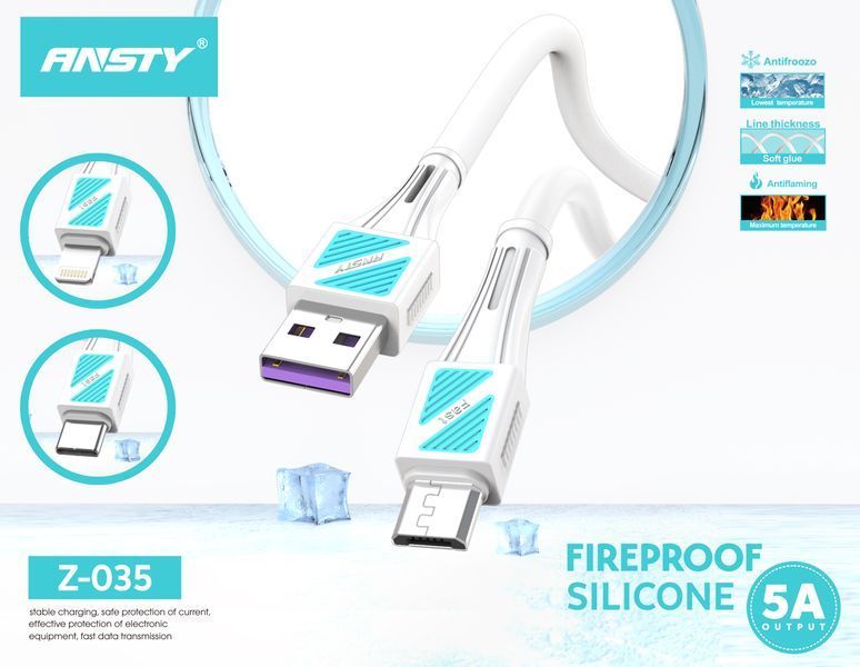 Кабель ANSTY Z-035-A Micro USB Silicone 5A 1M Черный 97203 фото