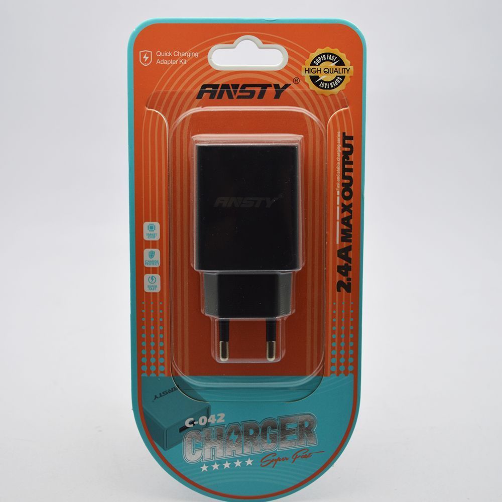 Сетевое зарядное устройство ANSTY C-042 2.4A 1 USB Black 91055 фото