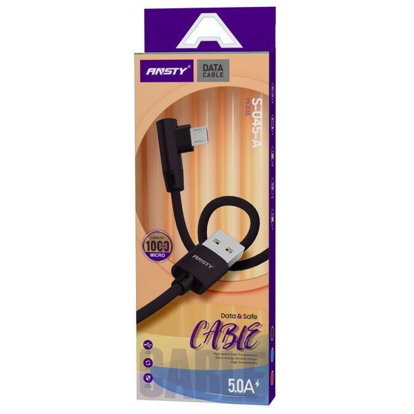 Кабель ANSTY S-045-A Micro USB кутовий Nylon 2.4A 1M Чорний 32544 фото