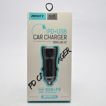 Автомобільний зарядний пристрій ANSTY CAR-07 (1 USB 18W / 1 Type-C 20W PD) Black 42067 фото