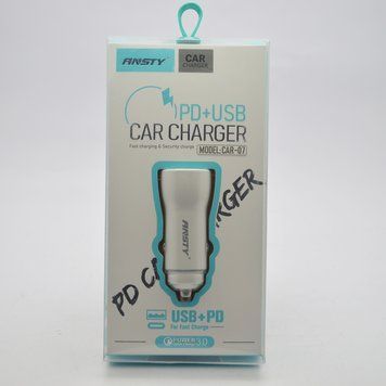 Автомобільний зарядний пристрій ANSTY CAR-07 (1 USB 18W / 1 Type-C 20W PD) White 61183 фото