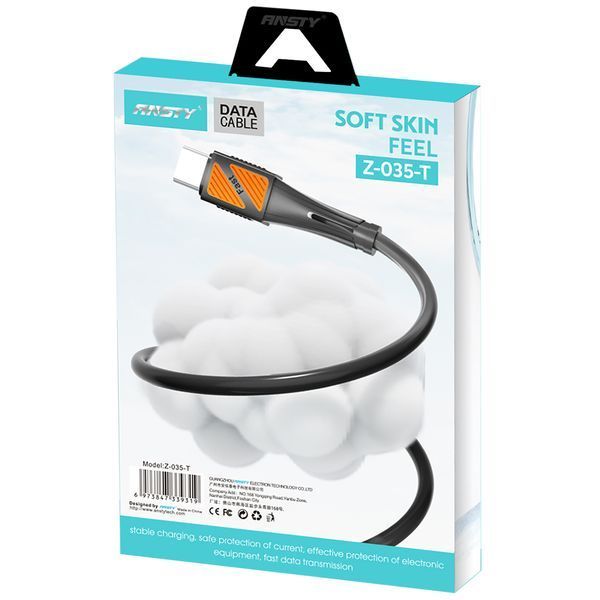 Кабель ANSTY Z-035-T type-C Silicone 5A 1M Чорний 72260 фото